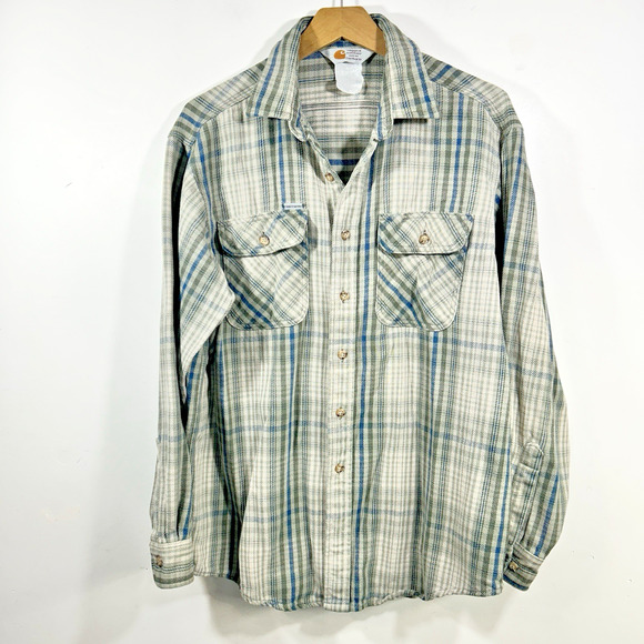 Carhartt Shirt Green Plaid Flannel Button Down Rugged Outdoor Wear Men 15.5 x 32 - Picture 1 of 6